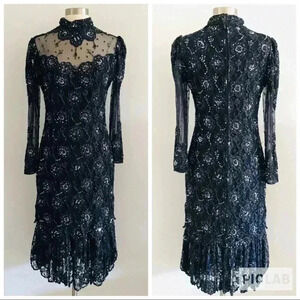 Vintage Judith Ann Creations Beaded Dress Sz S
